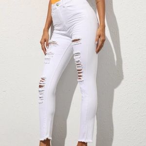 White Highrise Ripped Pants